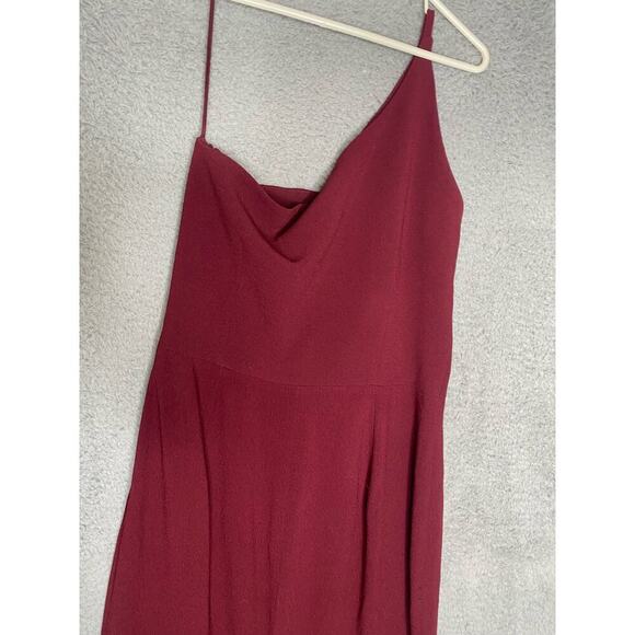 Dress The Population maroon Amy one shoulder crepe gown bridesmaid side slit M - Picture 12 of 13